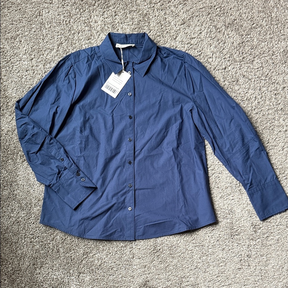 Everlane NEW Lantern Sleeve Button-Up Shirt Lazuli Blue Cotton Size 6